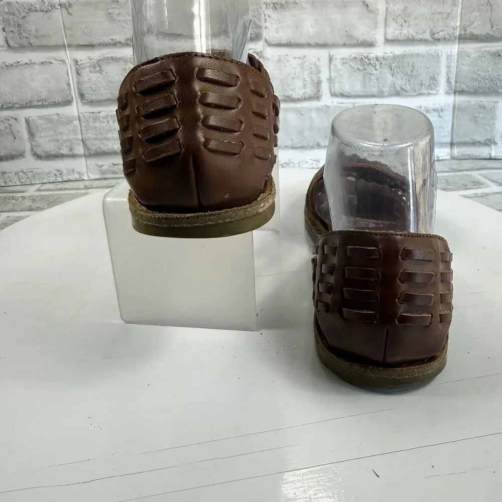 Classic Women's Size 8 Brown Leather Huarache Flats Comfort Open Toe Sandals